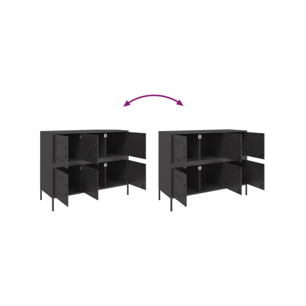 Buffet Noir Salon 6 Portes en Métal Style Industriel Rangement Chambre