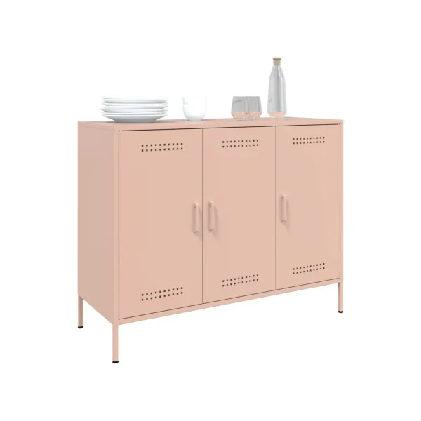 Buffet Rose Salon 3 Portes en Métal Style Industriel Rangement Chambre