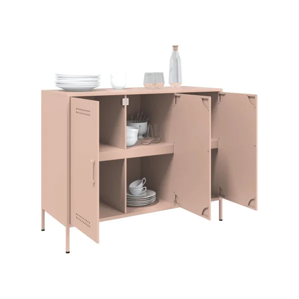 Buffet Rose Salon 3 Portes en Métal Style Industriel Rangement Chambre