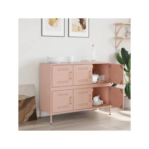 Buffet Rose Salon 6 Portes en Métal Style Industriel Rangement Chambre