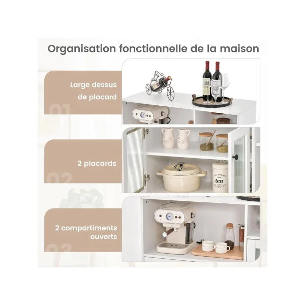 Buffet Salon 3 portes 2 Niches Buffet de Salle à Manger Buffet Cuisine Moderne Pied Rétro