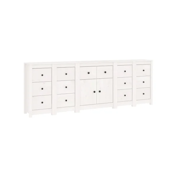 Buffet Salon Blanc 14 Tiroirs 2 Placards en Pin Massif Meuble Rangement Chambre