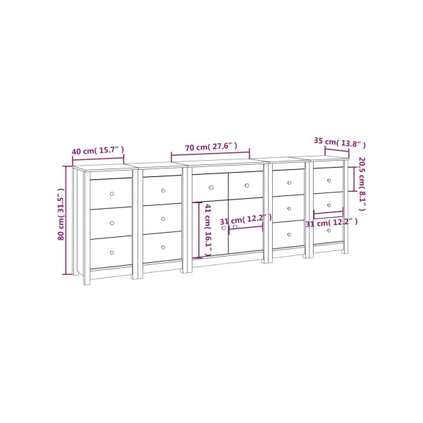 Buffet Salon Blanc 14 Tiroirs 2 Placards en Pin Massif Meuble Rangement Chambre