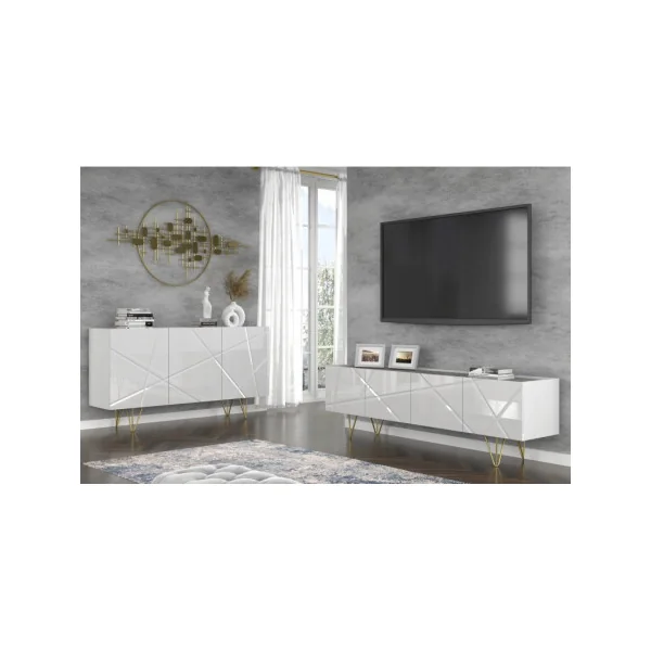 Buffet Salon Blanc Brillant Béton Buffet Blanc 3 Placards Meuble de Rangement Salle à Manger