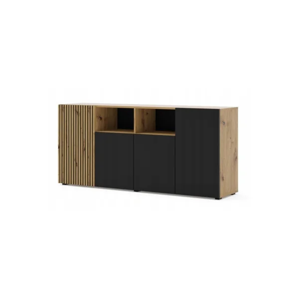 Buffet Salon Chêne et Noir 180 cm 4 Placards Buffet Moderne de Salle à Manger