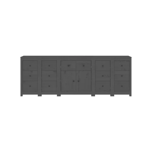 Buffet Salon Gris 14 Tiroirs 2 Placards en Pin Massif Meuble Rangement Chambre