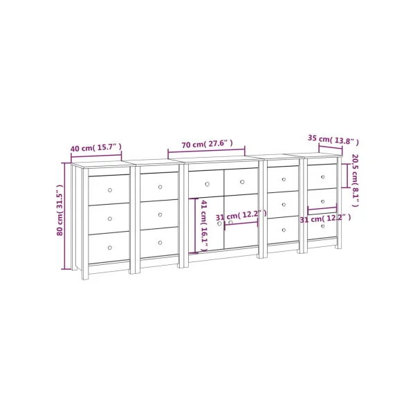 Buffet Salon Gris 14 Tiroirs 2 Placards en Pin Massif Meuble Rangement Chambre