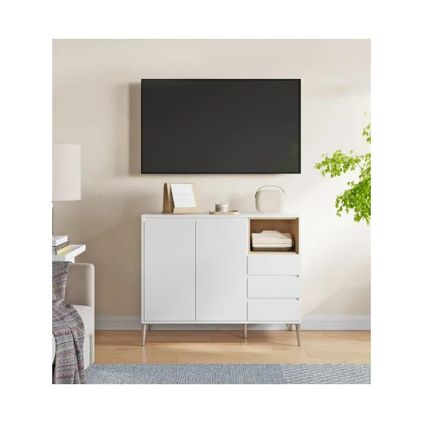 Buffet Salon Moderne Buffet Salle à Manger Buffet blanc 3 tiroirs Armoire de rangement