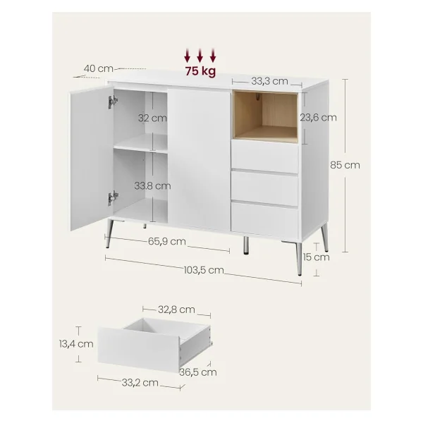 Buffet Salon Moderne Buffet Salle à Manger Buffet blanc 3 tiroirs Armoire de rangement