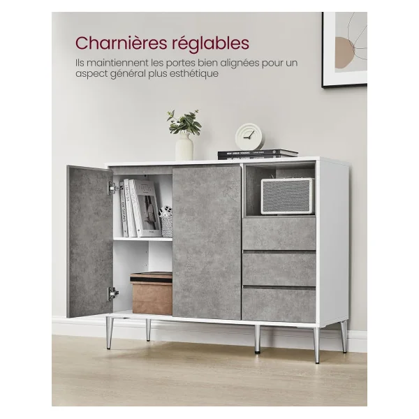 Buffet Salon Moderne Buffet Salle à Manger Buffet blanc Gris Béton 3 tiroirs Armoire de rangement