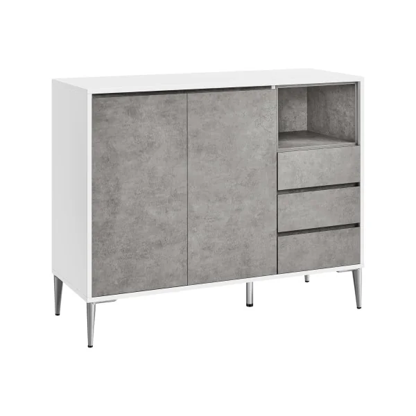 Buffet Salon Moderne Buffet Salle à Manger Buffet blanc Gris Béton 3 tiroirs Armoire de rangement