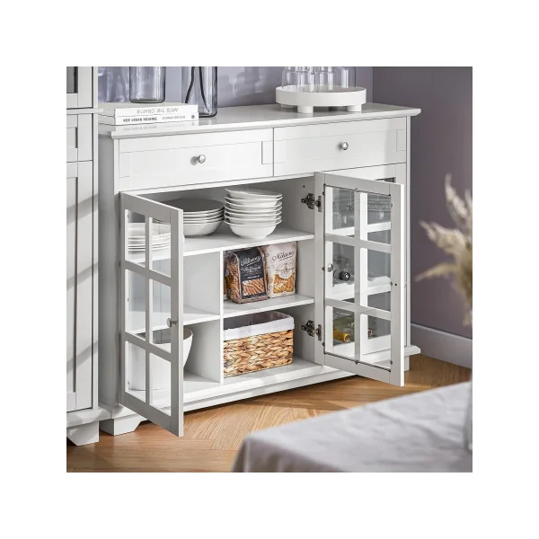 Buffet Salon Placard de Cuisine Blanc Meuble Rangement Cuisine Mobile Vaisselier Bas