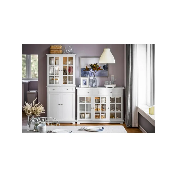 Buffet Salon Placard de Cuisine Blanc Meuble Rangement Cuisine Mobile Vaisselier Bas