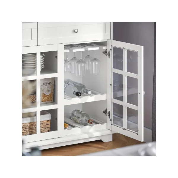 Buffet Salon Placard de Cuisine Blanc Meuble Rangement Cuisine Mobile Vaisselier Bas