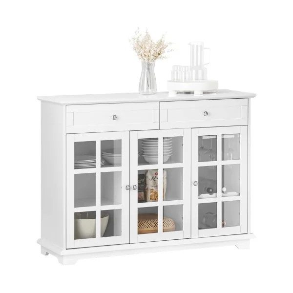 Buffet Salon Placard de Cuisine Blanc Meuble Rangement Cuisine Mobile Vaisselier Bas
