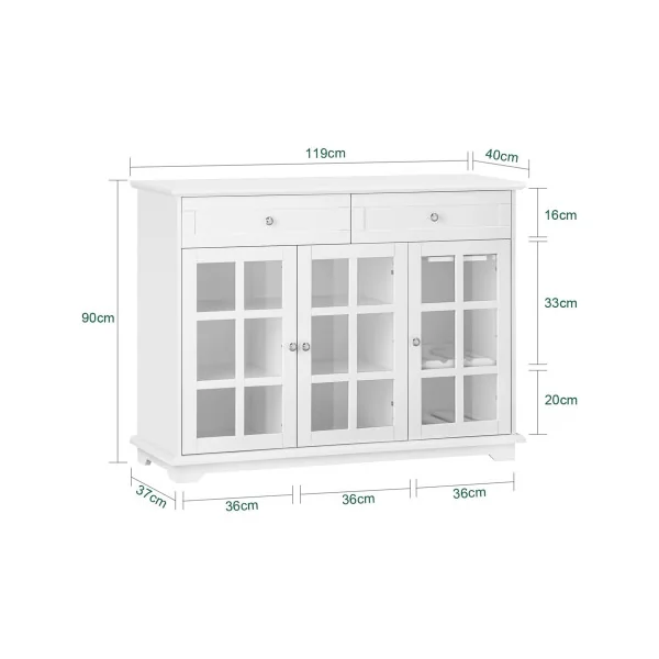 Buffet Salon Placard de Cuisine Blanc Meuble Rangement Cuisine Mobile Vaisselier Bas