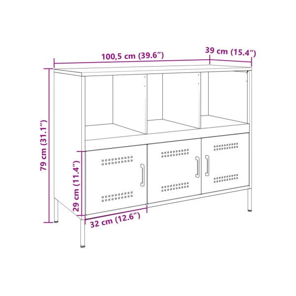 Buffet Vert Olive Salon 3 Portes 3 Compartiments en Métal Style Industriel Rangement Chambre