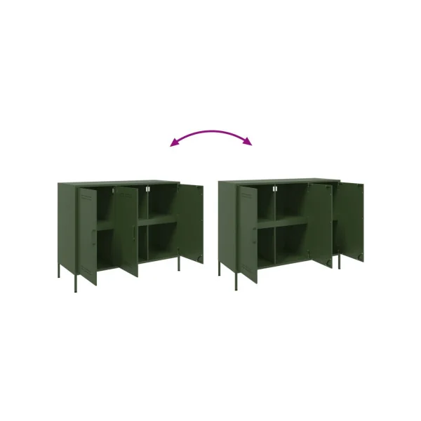 Buffet Vert Olive Salon 3 Portes en Métal Style Industriel Rangement Chambre