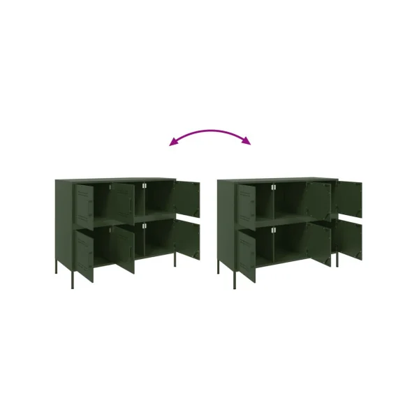 Buffet Vert Olive Salon 6 Portes en Métal Style Industriel Rangement Chambre