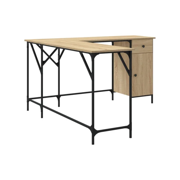 Bureau Angle Industriel Spacieux Bureau en L Bureau Métal et Chêne 1 Placard 1 Tiroir