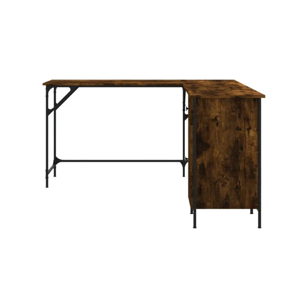 Bureau Angle Industriel Spacieux Bureau en L Bureau Métal et Chêne Fumé 1 Placard 1 Tiroir