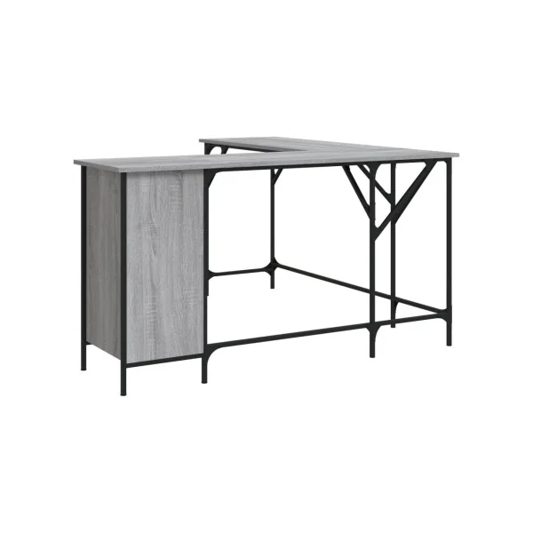 Bureau Angle Industriel Spacieux Bureau en L Bureau Métal et Chêne Gris Fumé 1 Placard 1 Tiroir