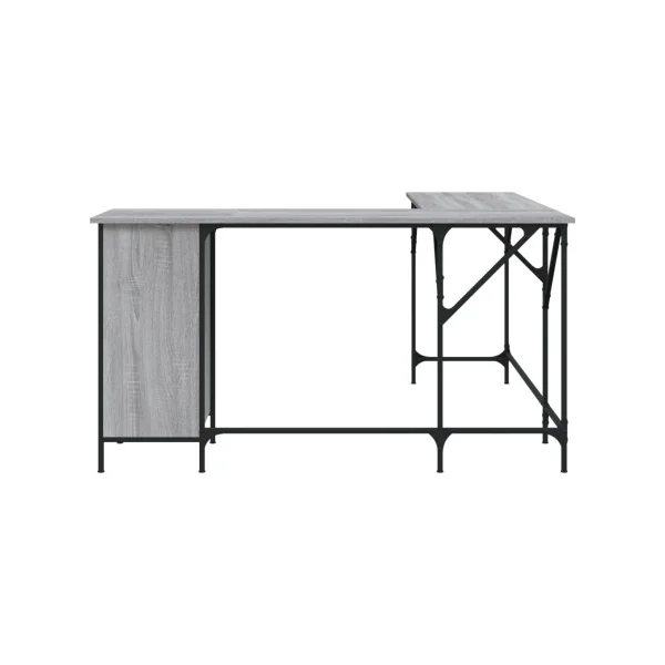Bureau Angle Industriel Spacieux Bureau en L Bureau Métal et Chêne Gris Fumé 1 Placard 1 Tiroir