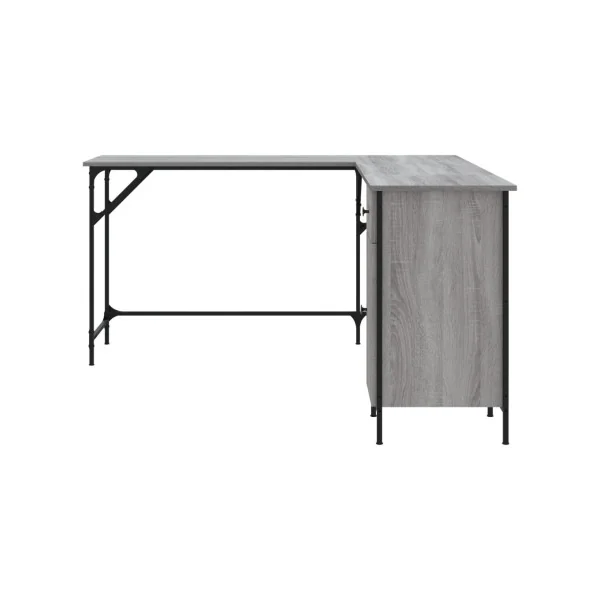 Bureau Angle Industriel Spacieux Bureau en L Bureau Métal et Chêne Gris Fumé 1 Placard 1 Tiroir