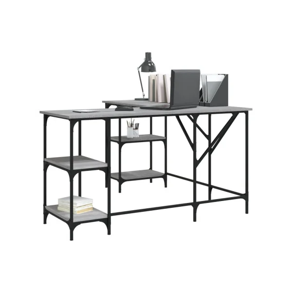 Bureau Angle Industriel Spacieux Bureau en L Bureau Métal et Chêne Gris