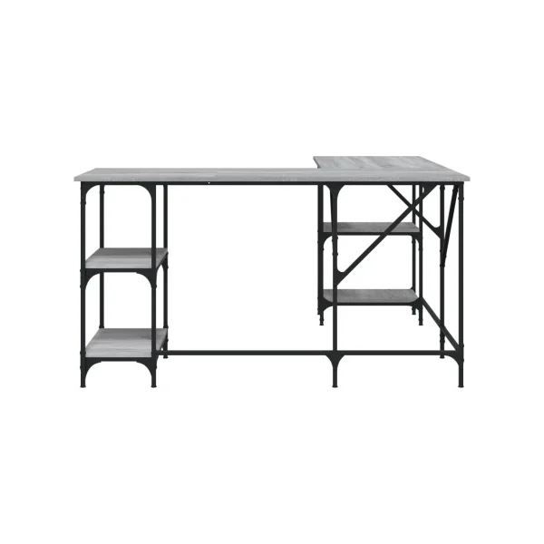 Bureau Angle Industriel Spacieux Bureau en L Bureau Métal et Chêne Gris