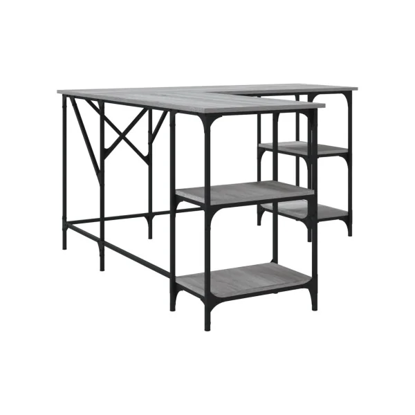 Bureau Angle Industriel Spacieux Bureau en L Bureau Métal et Chêne Gris
