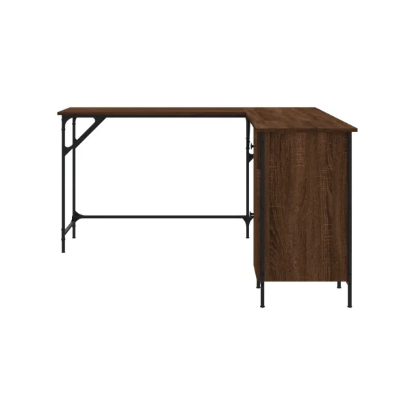 Bureau Angle Industriel Spacieux Bureau en L Bureau Métal et Marron Fumé 1 Placard 1 Tiroir