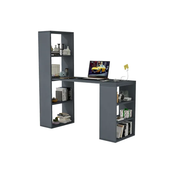 Bureau Anthracite avec Etagères Poste de Travail Informatique Bureau avec Rangement