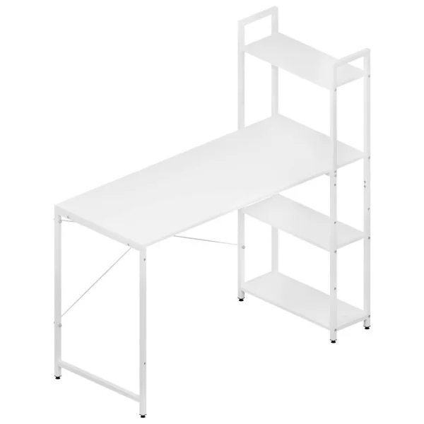 Bureau avec Étagères Latérales à 4 Niveaux Table Travail avec Rangement Brun Rustique et Blanc