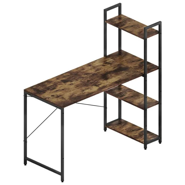 Bureau avec Étagères Latérales à 4 Niveaux Table Travail avec Rangement Brun Rustique et Noir
