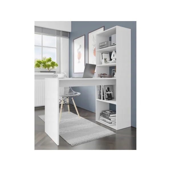 Bureau Blanc avec 5 Niveaux Etagères Poste de Travail Informatique Bureau avec Rangement