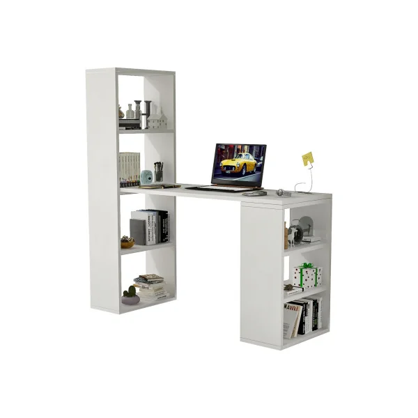Bureau Blanc avec Etagères Poste de Travail Informatique Bureau avec Rangement