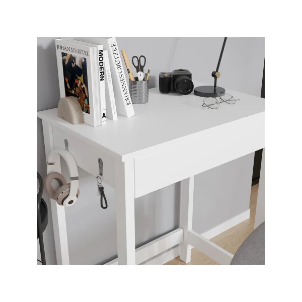 Bureau Blanc avec Tiroir Console d'Entrée Blanche Table de Travail Elégante