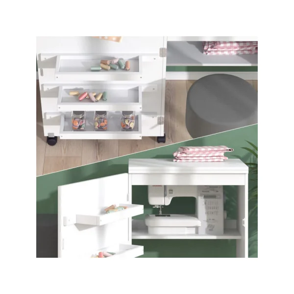 Bureau Blanc Dépliable Table de Couture sur Roulettes Bureau de Couture Table Artisanale