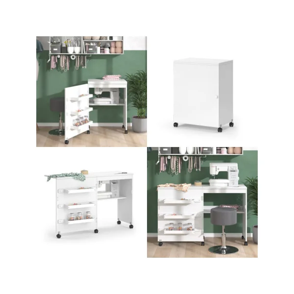 Bureau Blanc Dépliable Table de Couture sur Roulettes Bureau de Couture Table Artisanale