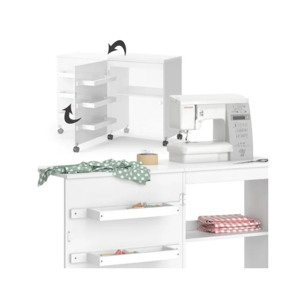 Bureau Blanc Dépliable Table de Couture sur Roulettes Bureau de Couture Table Artisanale
