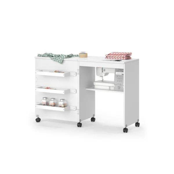 Bureau Blanc Dépliable Table de Couture sur Roulettes Bureau de Couture Table Artisanale