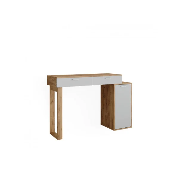 Bureau Blanc et Chêne Moderne 2 Tiroirs 1 Placard Bureau de Travail