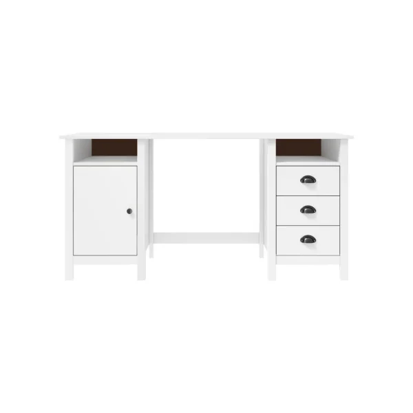 Bureau Blanc Pin Massif 3 Tiroirs 1 Placard Bureau de Travail Informatique