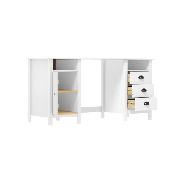 Bureau Blanc Pin Massif 3 Tiroirs 1 Placard Bureau de Travail Informatique