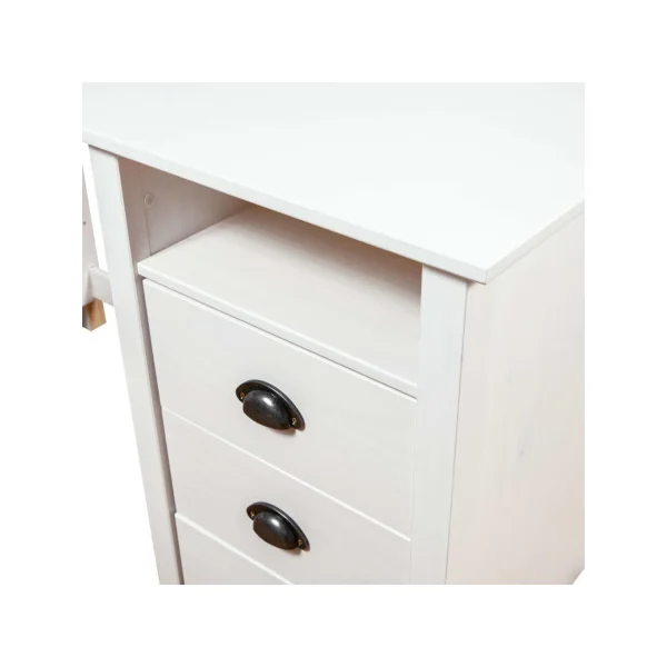 Bureau Blanc Pin Massif 3 Tiroirs 1 Placard Bureau de Travail Informatique