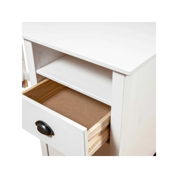 Bureau Blanc Pin Massif 3 Tiroirs 1 Placard Bureau de Travail Informatique