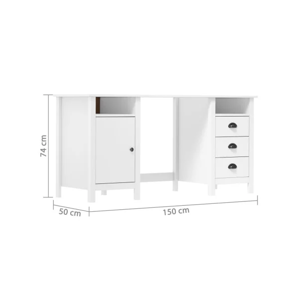 Bureau Blanc Pin Massif 3 Tiroirs 1 Placard Bureau de Travail Informatique