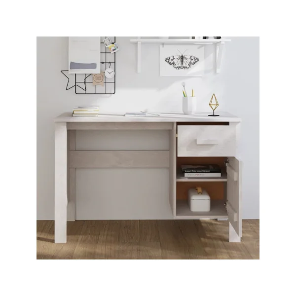 Bureau Blanc Pin Moderne 1 Tiroir 1 Placard Bureau de Travail Informatique