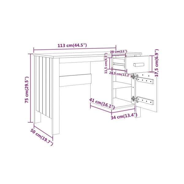 Bureau Blanc Pin Moderne 1 Tiroir 1 Placard Bureau de Travail Informatique